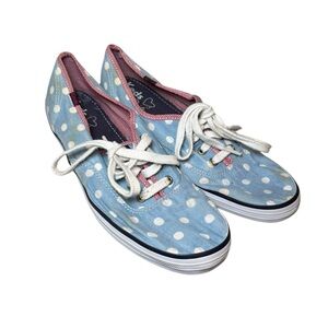 Taylor Swfit X Keds blue w/white polka dots canvas shoes size 8.5